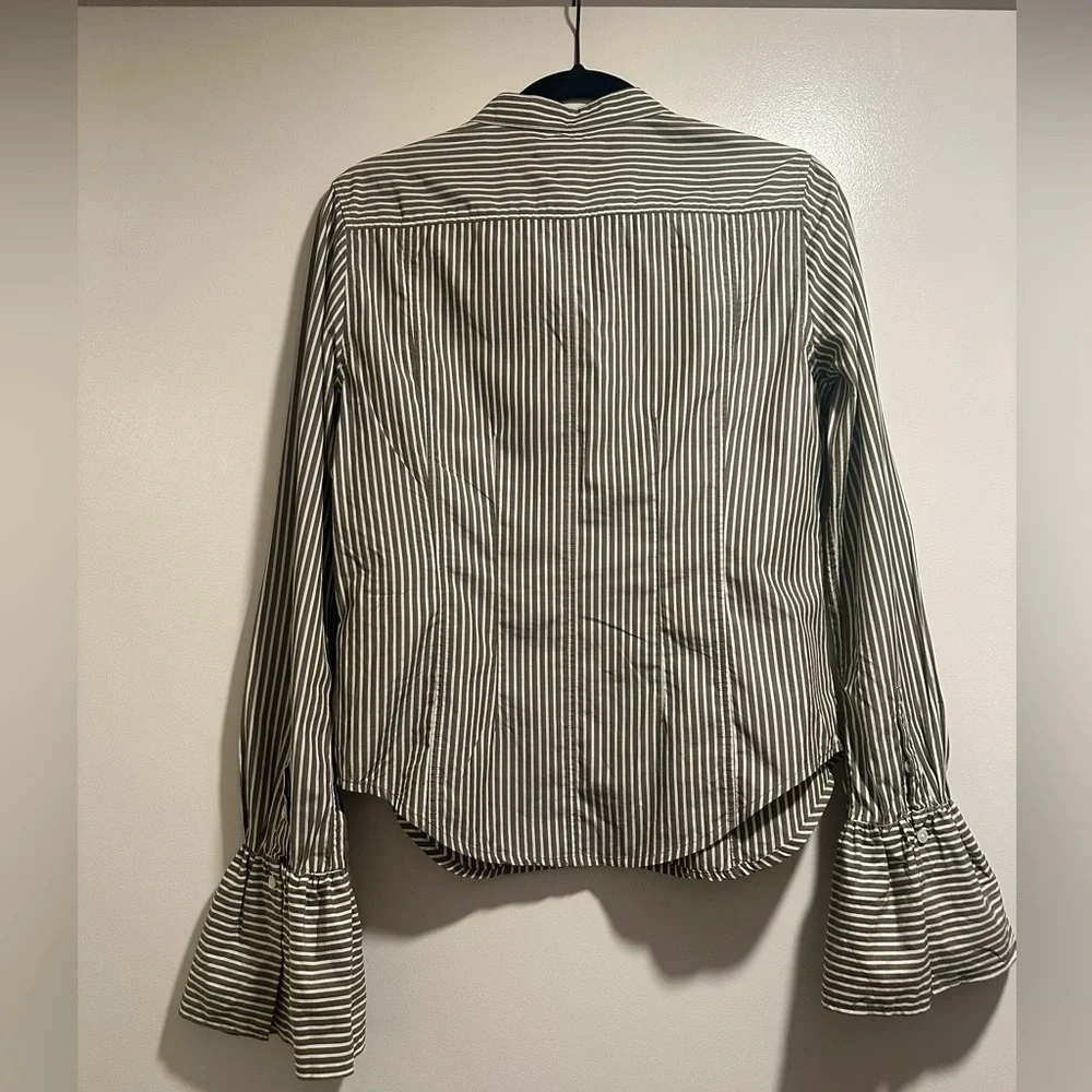 Frame Sage Green Bell Sleeved Striped Poplin Shirt - Picture 5 of 8